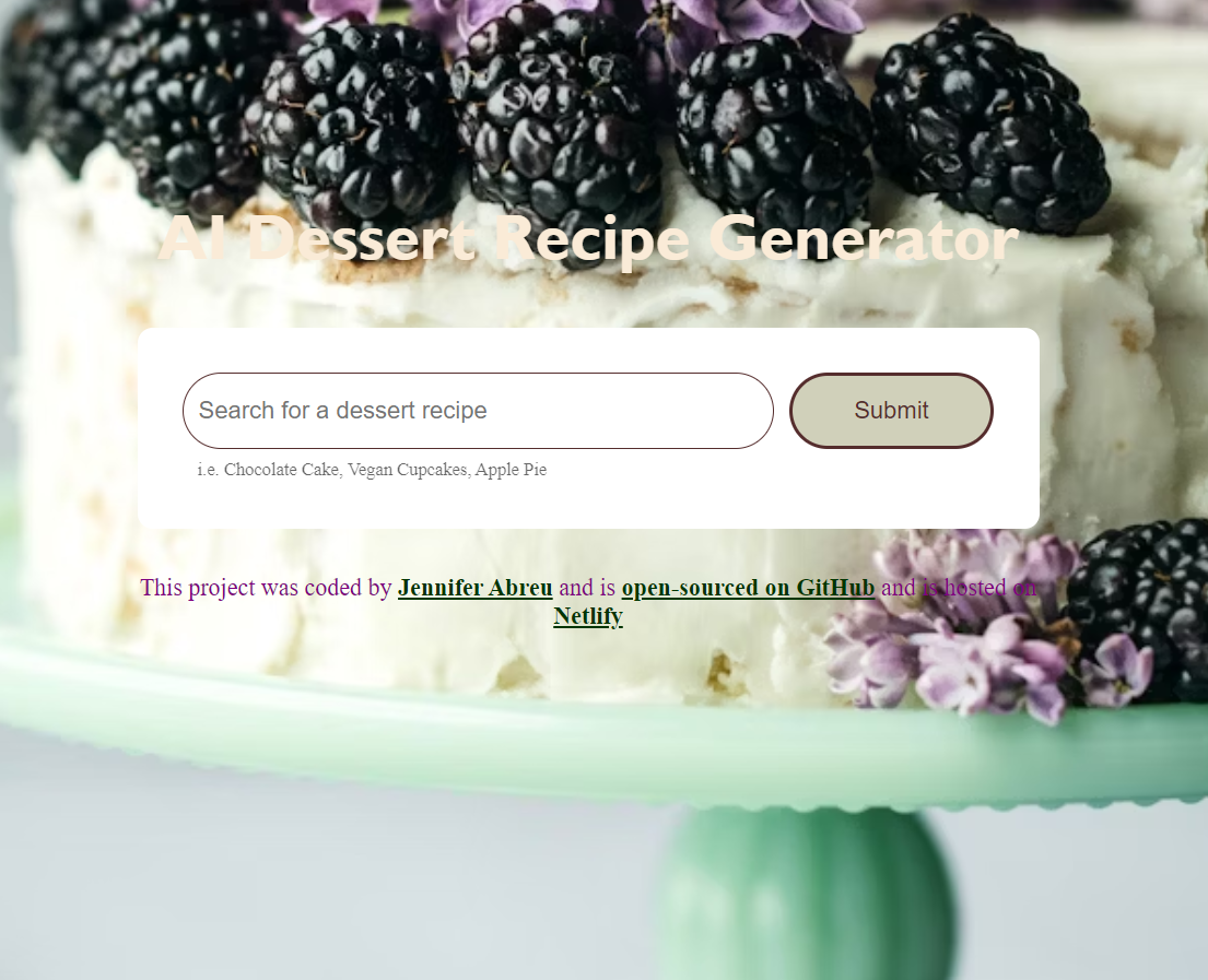 AI Desert Recipe Generator project
