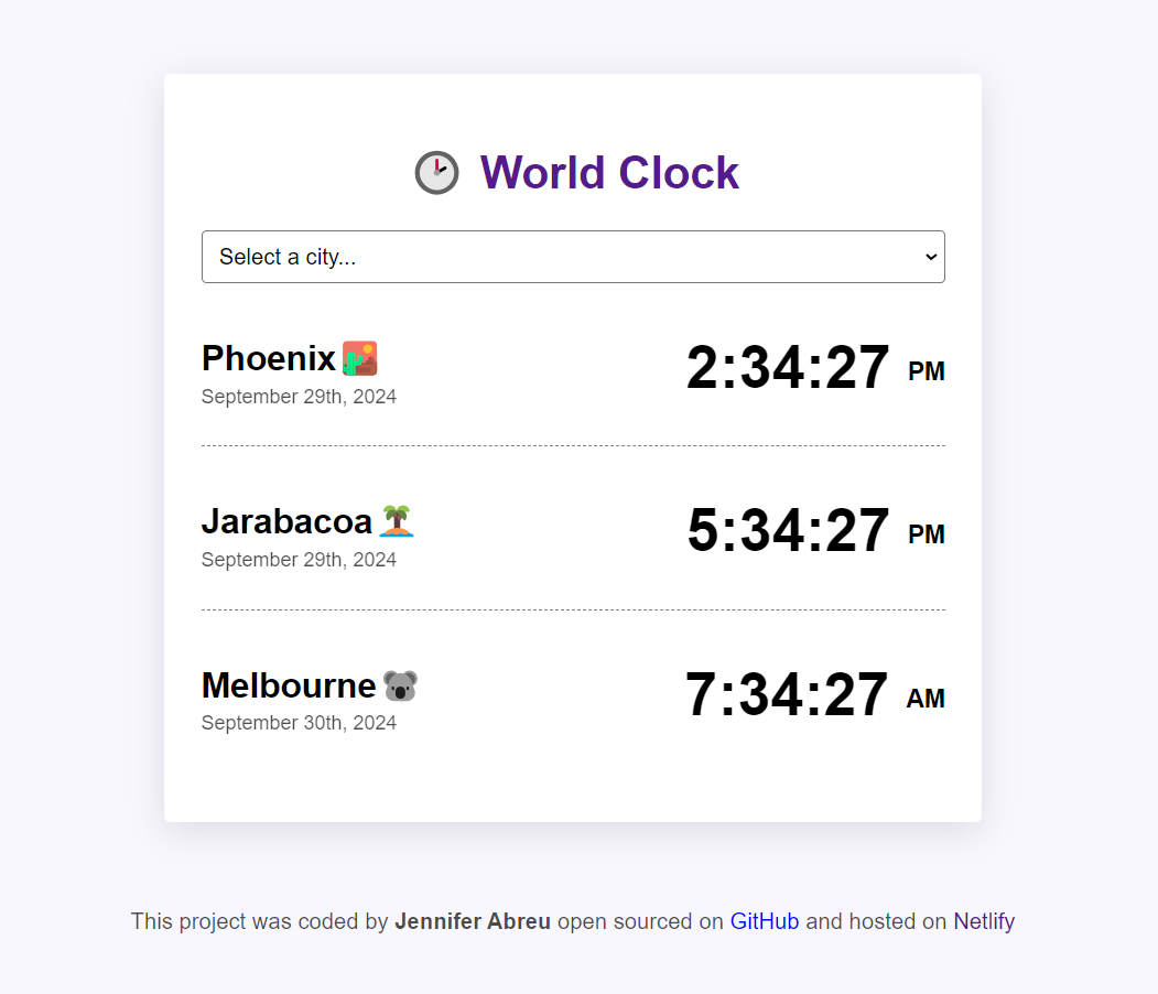 image of world clock app project